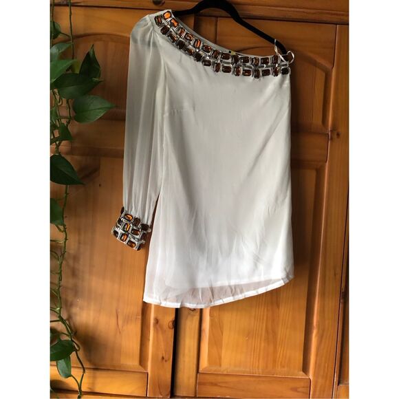 Floyd By Smith Beaded One Shoulder Mini White Dress SZ 12 - Picture 4 of 16